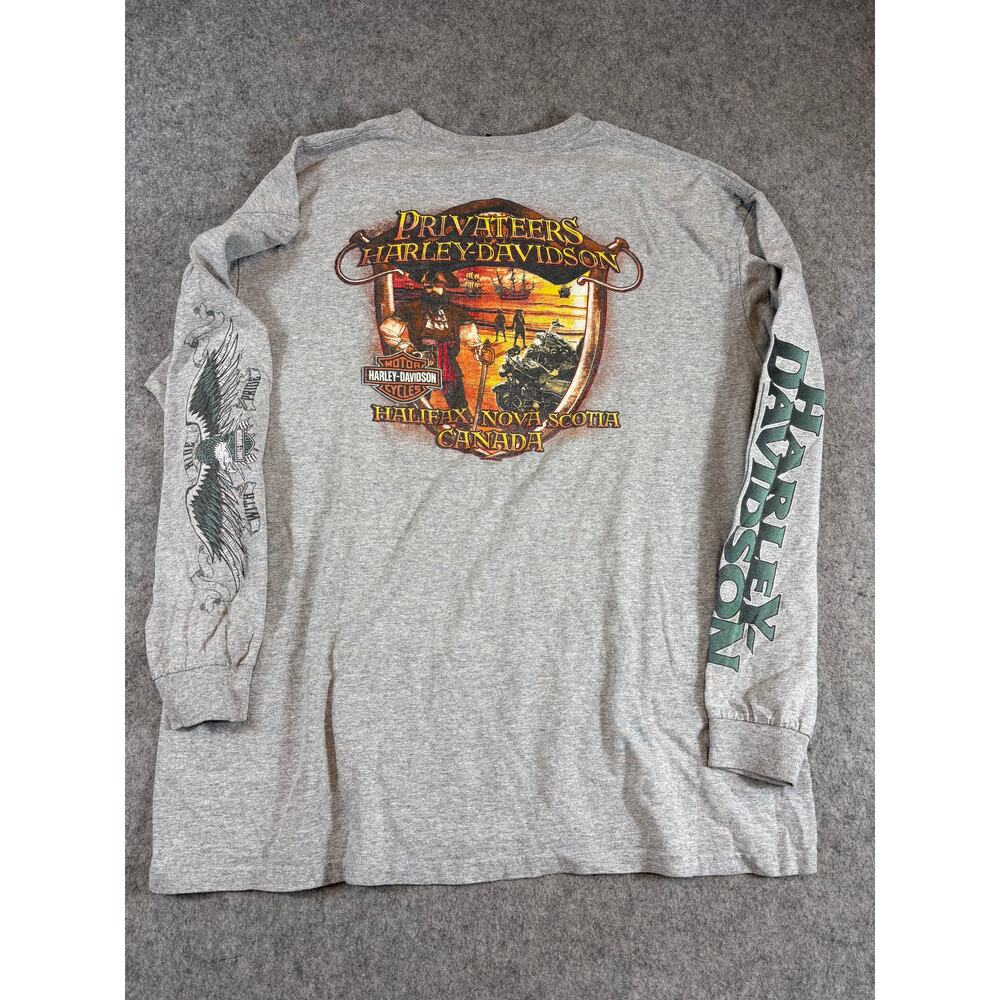 Harley Davidson Shirt Mens Gray Flame Privateers Biker Moto Long Sleeve Tee XL